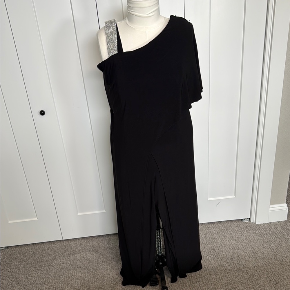 Black One-Shoulder Evening Jumpsuit with Sparkle Strap